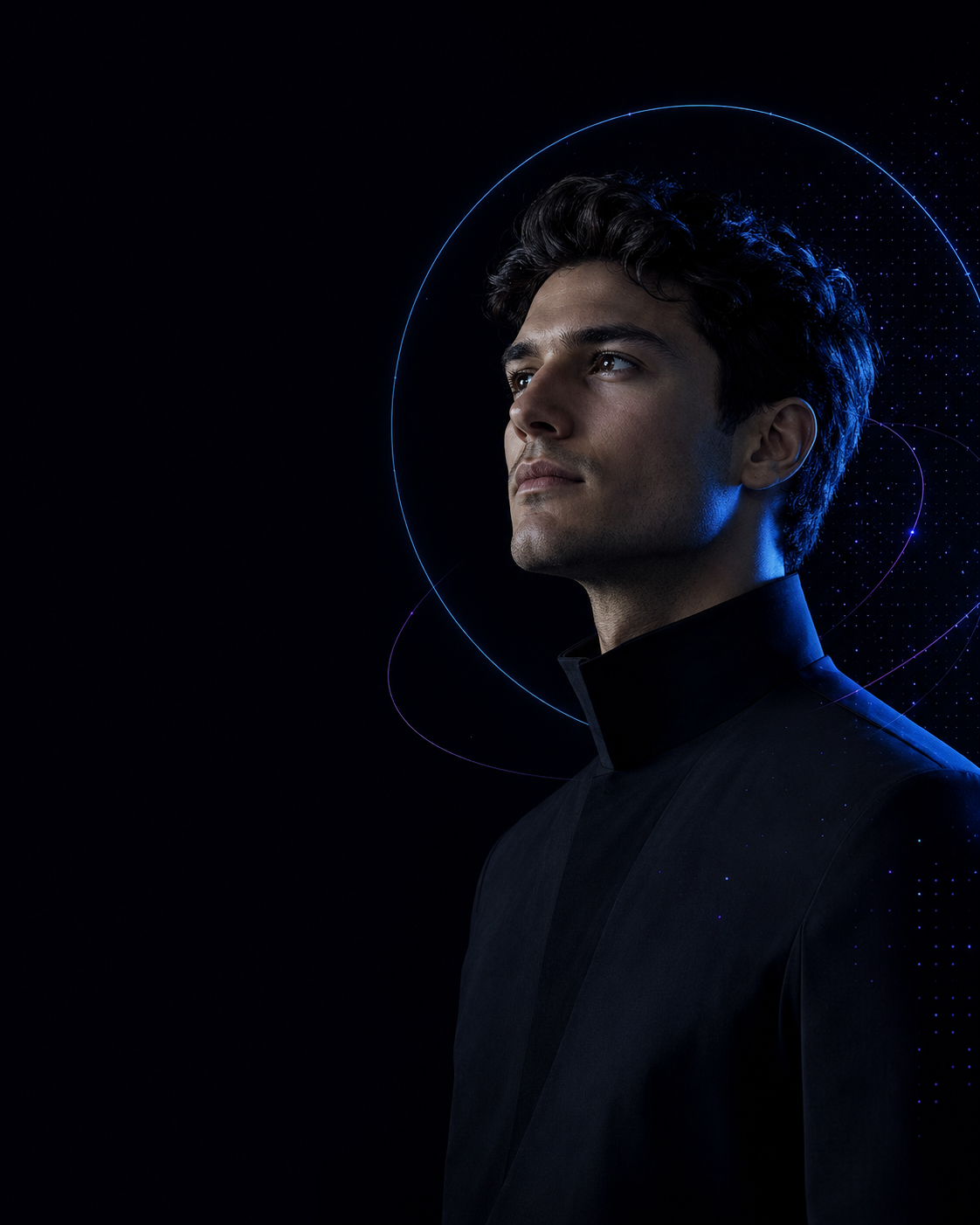 Professional surrounded by an intelligent AI halo